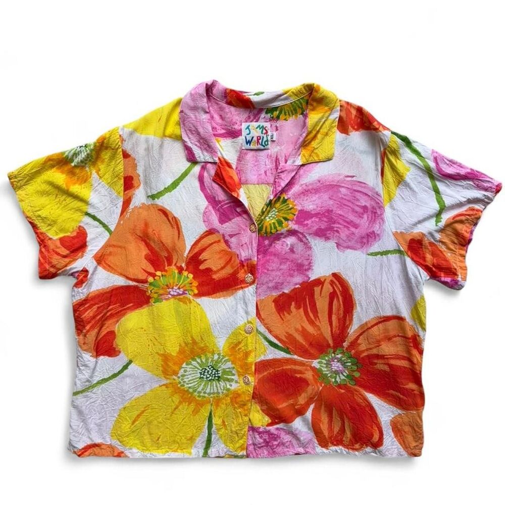 Vintage Jams World Poppy Floral Button Up shirt size XL